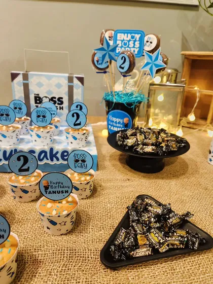 Power up your buffet game! The Boss Baby dessert table is ready for the little party guests.