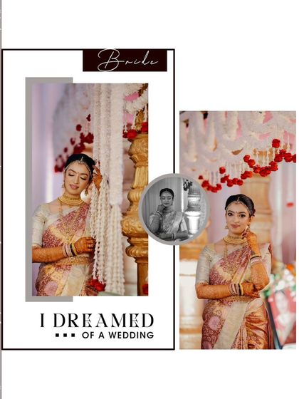 A stylishly designed collage of the bride, blending color and black-and-white images to create a modern, editorial feel for her wedding portraits.