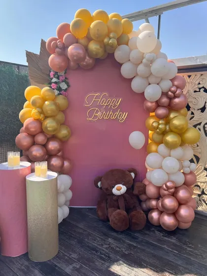 The same terrace setup, showing how it looks in bright daylight. The colors are soft and perfect for a daytime event.