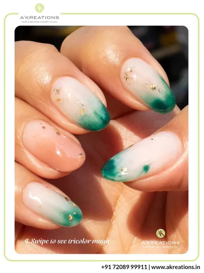 An abstract and elegant patriotic design, with a soft green watercolor effect on the tips and delicate gold foil accents for a touch of sparkle.