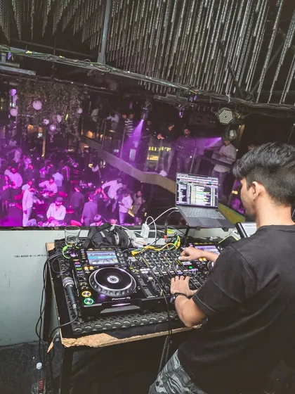 A view from above, showing me orchestrating the party from the DJ booth.