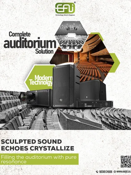 We provide complete, end-to-end solutions for modern auditoriums. This includes designing and installing professional audio systems with brands like Electro-Voice, large-venue projection, stage lighting, and acoustic treatments to ensure crystal-clear sound and immersive visuals for any event.
