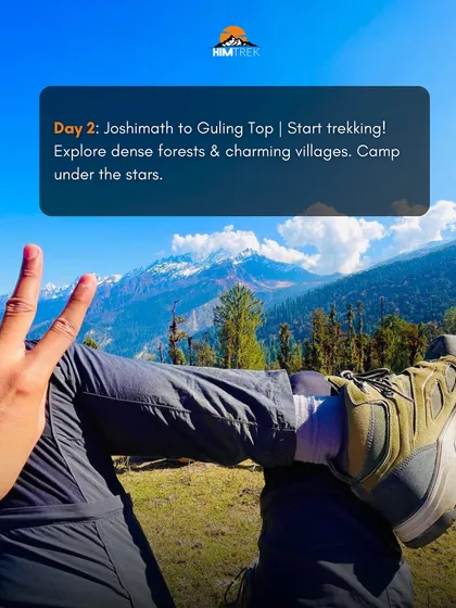 Day 2 of the Kuari Pass trek: We start trekking from Joshimath to Guling Top, exploring dense forests and camping under the stars.