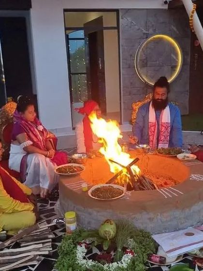 A close-up of the Havan ceremony at our Bangalore centre. The fire ritual is a powerful practice for purification and invoking divine blessings.