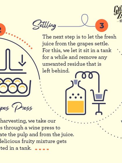 After harvesting, the white grapes go through a press to separate the pulp from the juice. The fresh juice is then left to settle in a tank to remove any unwanted residue.