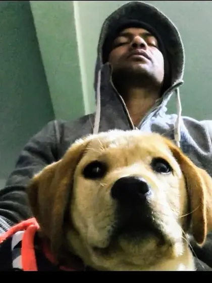 A moment of quiet meditation, with my best friend Moti watching over me. Mental peace and focus are just as important as physical training.