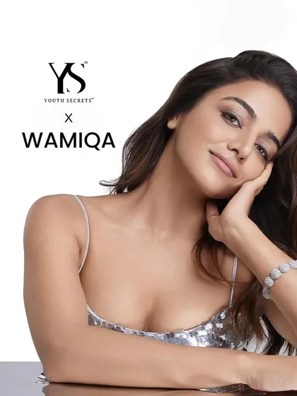 This is a clean and polished commercial headshot of actress Wamiqa Gabbi for a beauty brand collaboration. The focus here was on creating a soft, approachable look with flawless lighting to highlight the product naturally.