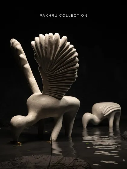 This is from our Pakhru collection, which means 'bird' in Marathi. Grounded in the powerful essence of a swan, this piece is a sculpture that invites you to sit and experience art in its most functional form. It’s a reminder that function and art can live harmoniously.