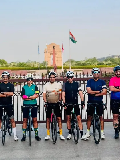 Posing in front of India Gate to celebrate World Bicycle Day.
