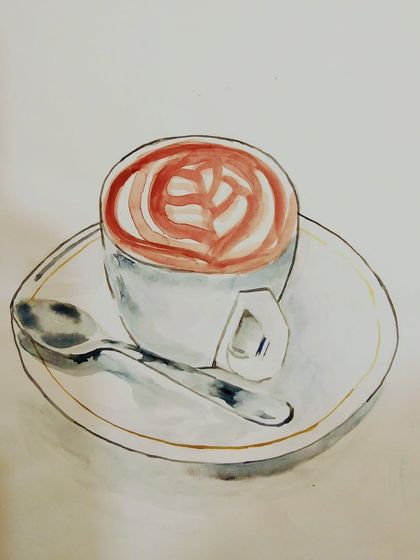 This watercolour sketch of a coffee cup is from my senior batch. We practice capturing everyday objects to improve our observation and painting skills.