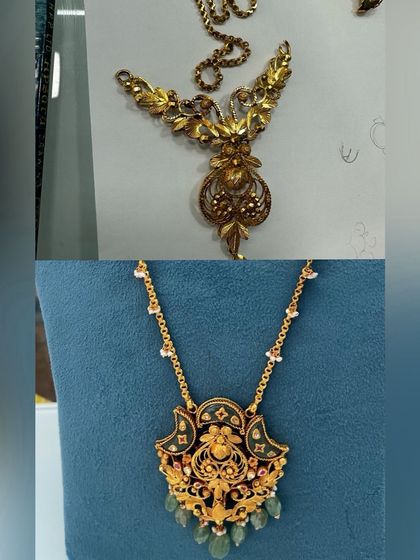 From a delicate, leafy gold chain to a modern pendant with enamel work and gemstone drops. This before-and-after shows how we can completely change the style of a piece to match your current taste.