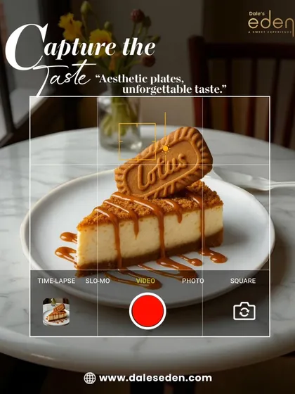 This isn't just a cheesecake, it's an interactive experience. Our Lotus Biscoff Cheesecake is a fan favorite, with a creamy, luxurious texture and the unmistakable caramelized spice of Biscoff. Go on, capture the taste.