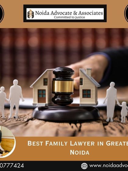 As the best family lawyer in Greater Noida, I handle complex cases like property division, symbolized here by a house split between family figures.