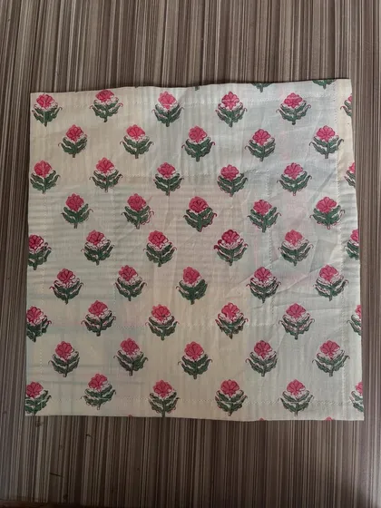 The back of the envelope pouch, made from a lovely block-printed fabric scrap. I am always looking for ways to repurpose materials and reduce waste in my studio.