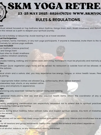 To maintain the sanctity and focus of the retreat, we adhere to a strict code of conduct. This includes following ashram rules, observing a sattvic diet, and maintaining discipline, ensuring an environment conducive to deep spiritual work for all participants.