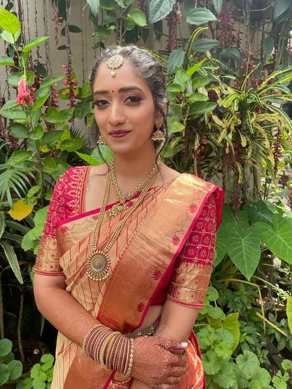 A portrait of Dr. Rakshitha, looking confident and beautiful for her ring ceremony.
