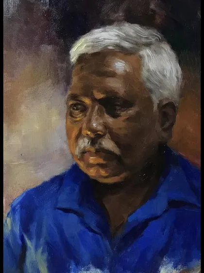 A portrait sketch in oil, focusing on the play of light and shadow on the face. This kind of study is essential for building form and character in a commissioned portrait.