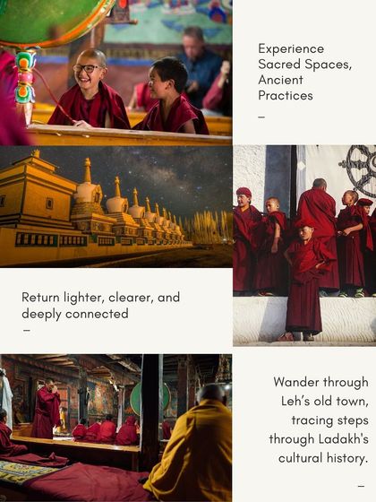 On our Ladakh retreats, we experience sacred spaces and ancient practices. We wander through Leh's old town, visit young monks, and immerse ourselves in cultural history, ensuring you return lighter, clearer, and deeply connected.