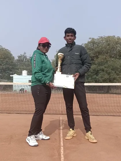 Photos tracking the journey of Kshitij Sinha, a 14-year-old winning his first U18 All India title and making consecutive finals appearances, highlighting his rapid rise in national rankings.