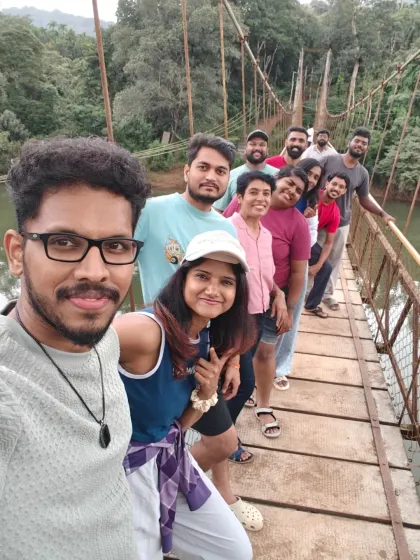 Adventure is always better with friends, both old and new. A classic group selfie from one of my Nethravathi batches on a hanging bridge. My trips are perfect for solo travelers and small groups looking to connect with like minded people.