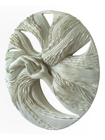 Another perspective of "The Awakening Cycle" (Series 2), showcasing its three-dimensional quality. This sculptural wall art changes with the light, revealing new details and shadows throughout the day.