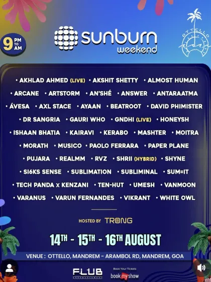 Another look at the incredible lineup for Sunburn Weekender. The diversity of artists at these festivals is always inspiring.