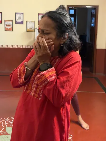 An actor taps into deep emotion during a character-building exercise. Our workshops guide you to safely explore and express a full range of human feelings.