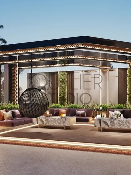 I believe outdoor spaces are for living. This neoclassical party terrace features a pergola-covered seating area, a modern bar, and lush vertical gardens, creating a sophisticated ambiance for entertaining under the open sky.