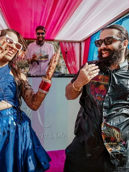 Jasmine and Rupin enjoying their pool party in Goa. We document all the fun events of a destination wedding, capturing the relaxed and celebratory vibe.