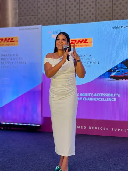 An energetic, full-stage shot from the Pharma & Med Devices Conclave. I use gestures and movement to keep the presentation dynamic.