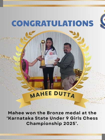 Congratulations to Mahee Dutta for winning the Bronze medal at the Karnataka State Under 9 Girls Chess Championship. Her hard work and determination shine through.