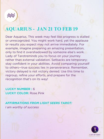 A weekly tarot message for Aquarius about focusing on your journey rather than external validation. It’s a reminder that setbacks are temporary and true success lies in perseverance.