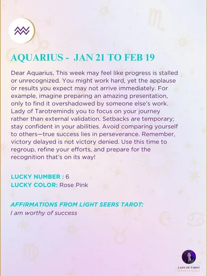 A weekly tarot prediction for Aquarius. You might feel your hard work is going unrecognized, but the cards remind you to focus on your journey, not external validation.