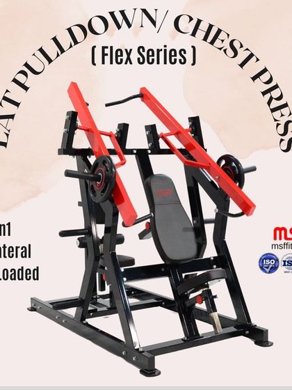 A full studio shot of the Lat Pulldown/Chest Press combo machine, showcasing its sleek design and dual functionality.