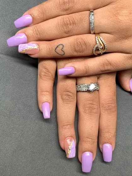 Another angle of the popular lilac and gold foil design, a perfect mix of color and subtle glam.