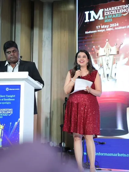 A full view of the stage at the Marketing Excellence Awards. I believe in being an active host, moving around and interacting to ensure the event flows smoothly and no one feels left out.