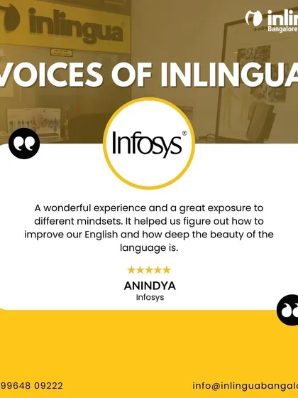 We were delighted to receive this feedback from a participant at Infosys. Our training is designed to provide great exposure and improve English skills by exploring the deeper beauty and structure of the language.