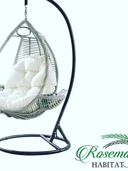 Another one of my single-seater swing chairs, this one in a lovely grey tone with white cushions. These imported swings are very exclusive and stocks are limited, but the quality is unmatched.