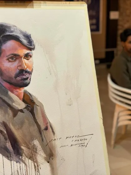 The final portrait next to the model from my demonstration at the Pratima Utkat Art Exhibition in Pune.