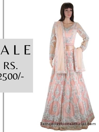 This pastel pink lehenga with intricate silver work is a steal at Rs. 2500. Hurry and buy your ethnic wear today.