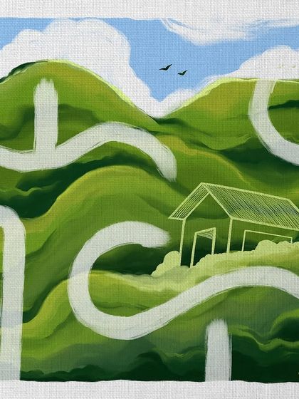 Another piece from the 'Nature is forgiving' series. This digital painting combines the soft textures of a landscape with clean, graphic line work.