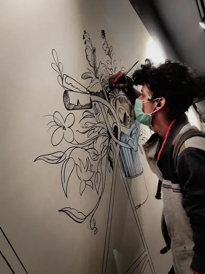 Balu working on a detailed doodle with Camlin permanent markers. Our motto is progress over perfection, just letting the art flow.