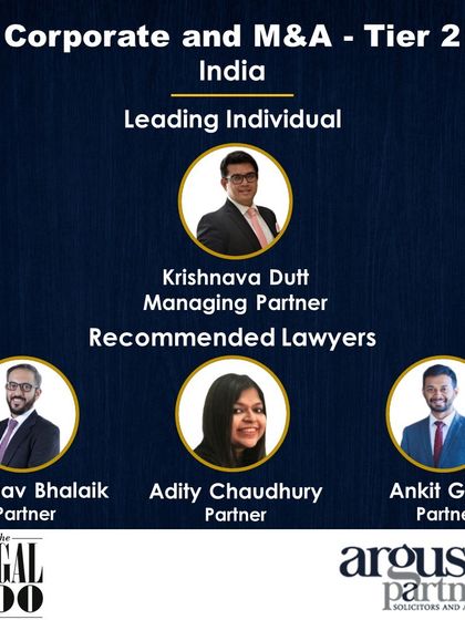 I am proud to be named a 'Leading Individual' for Corporate and M&A by The Legal 500, alongside my recommended partners.