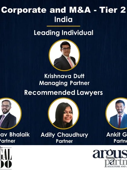 I am proud to be named a 'Leading Individual' for Corporate and M&A by The Legal 500, alongside my recommended partners.