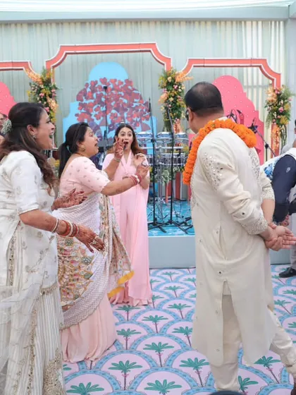 A candid shot of the pure joy and laughter during a wedding game at The Leela Jaipur. My goal is to make sure even the guests in the back are having the time of their lives.