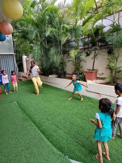 Our secure, artificial turf play area is where our little Asters run, jump, and develop their gross motor skills. We believe that outdoor free play is essential for physical health and social development.