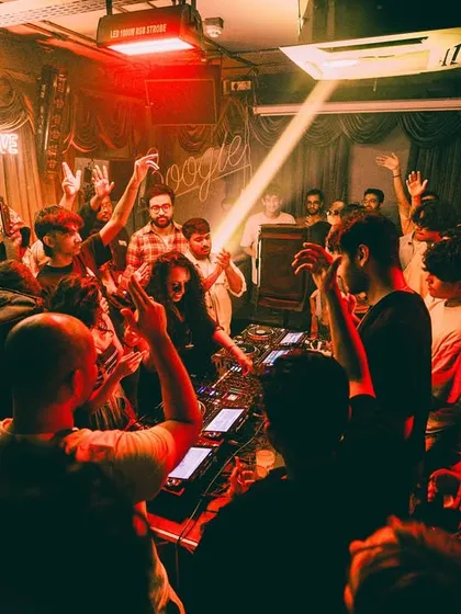 A wide shot of the packed dancefloor at a DnB India event in Bangalore. It's a beautiful sight to see so many people united by bass music.
