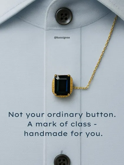 This image showcases a single custom button against a crisp light blue shirt, emphasizing its role as a mark of distinction. It is a testament to the power of handmade details in defining a personal look.