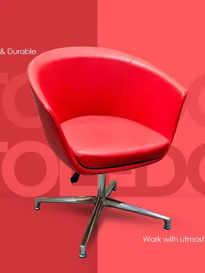 The 'Toledo' swivel chair in a vibrant red is perfect for adding a pop of color. Its bucket seat design provides comfort, making it suitable for both home and office use.