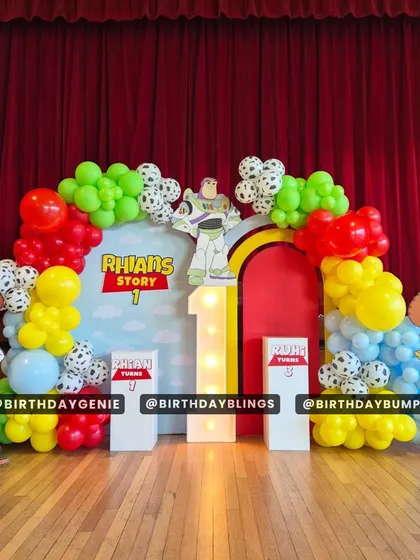 A straight-on view of the Toy Story stage, showing the vibrant colors and fun characters.